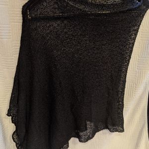 Sheer crochet black poncho
